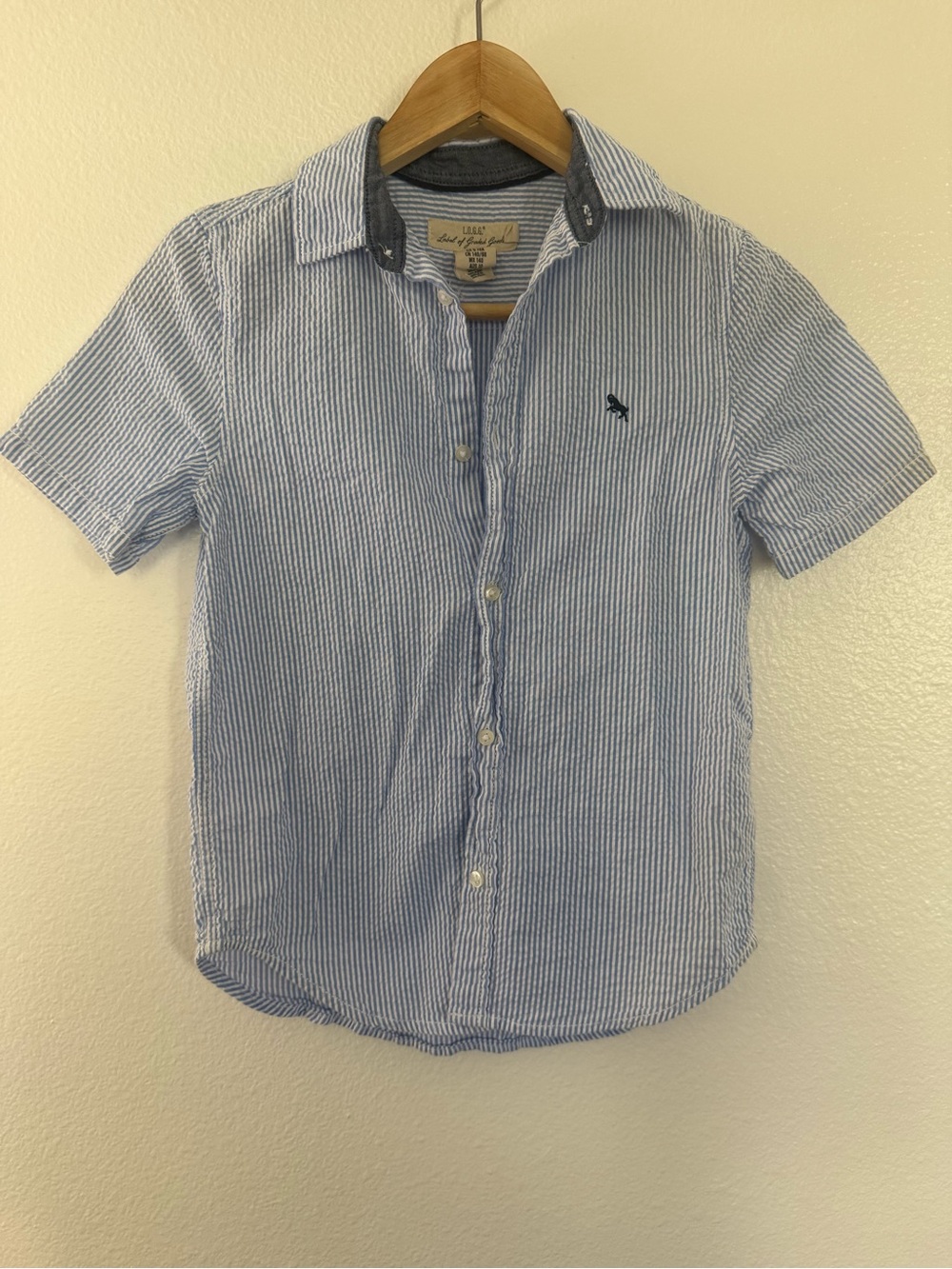H&M Light Blue & White Striped Short-Sleeve Button Shirt